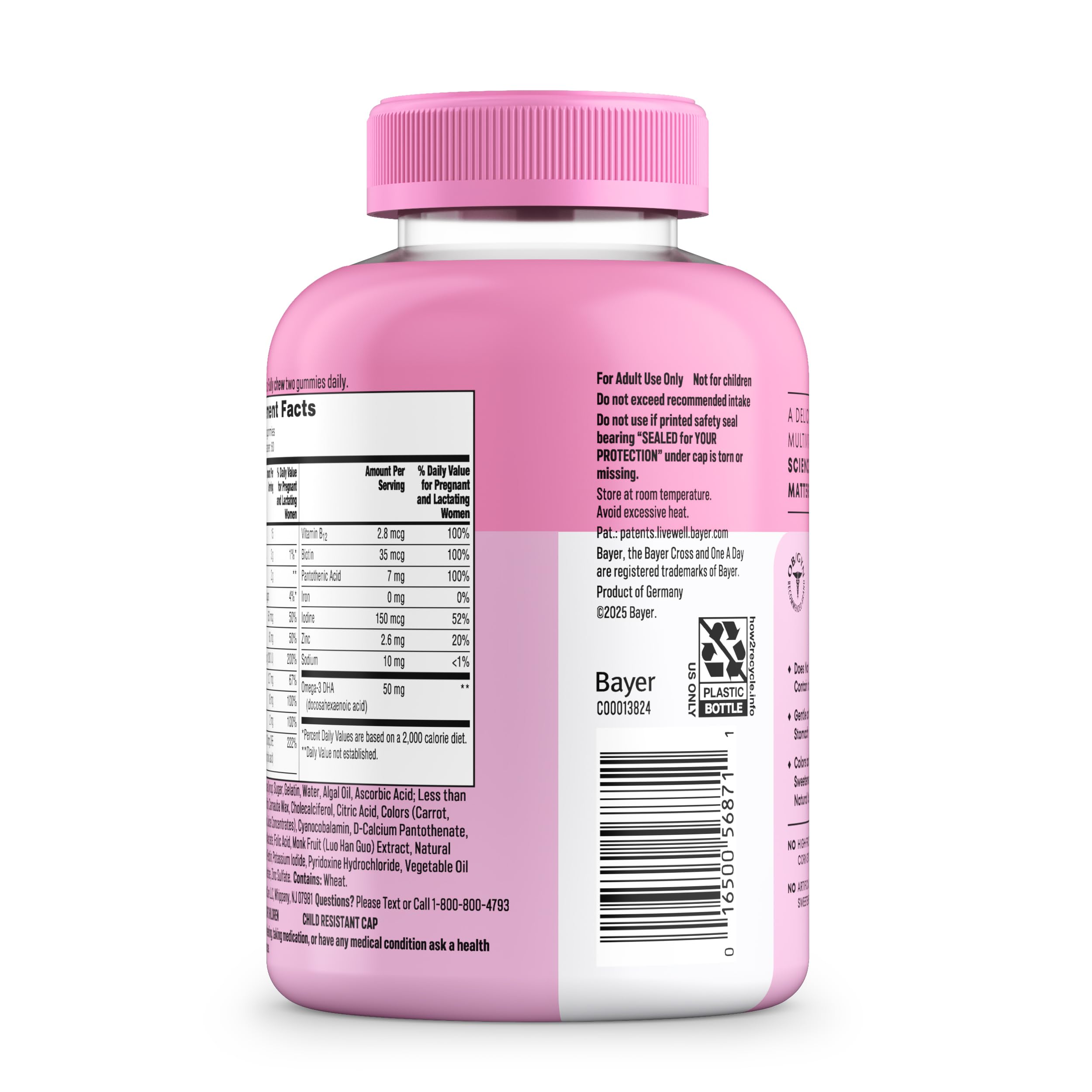 One A Day Prenatal Gummies iodine focus closeup supporting thyroid function.