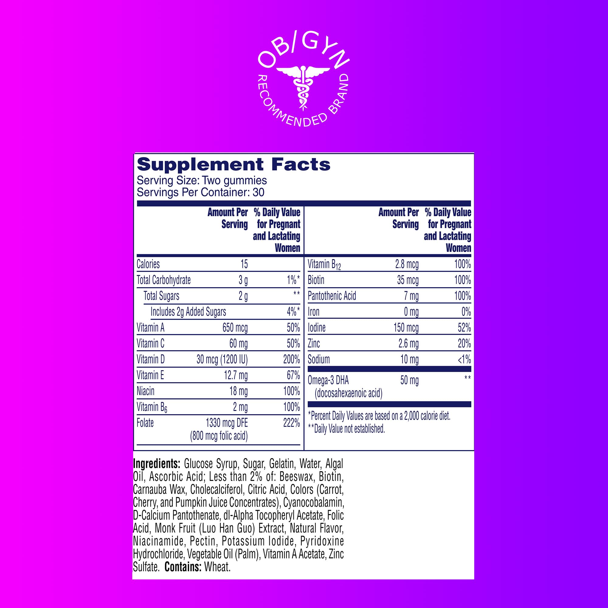 One A Day Prenatal Gummies no-iron formula emphasizing nutrient-focused support