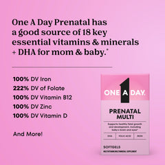 ONE A DAY Prenatal softgel capsules shown up close for easy daily dose