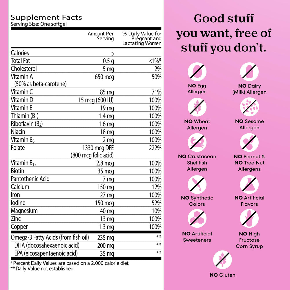 One A Day prenatal vitamins daily routine with food.