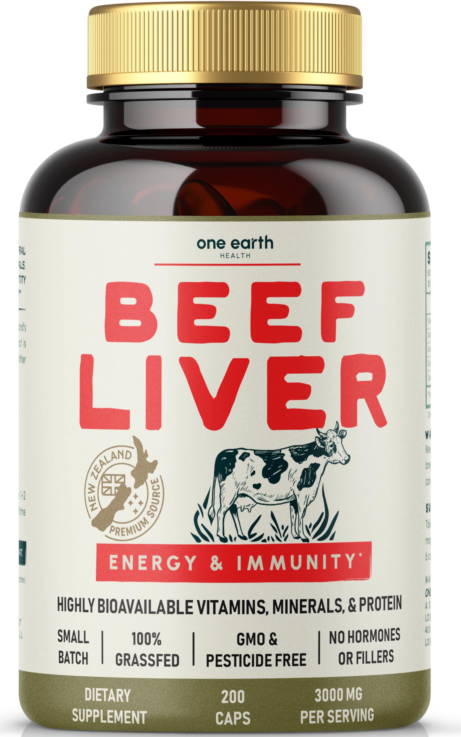 One Earth Health Beef Liver Capsules bottle for convenient daily nutrition.