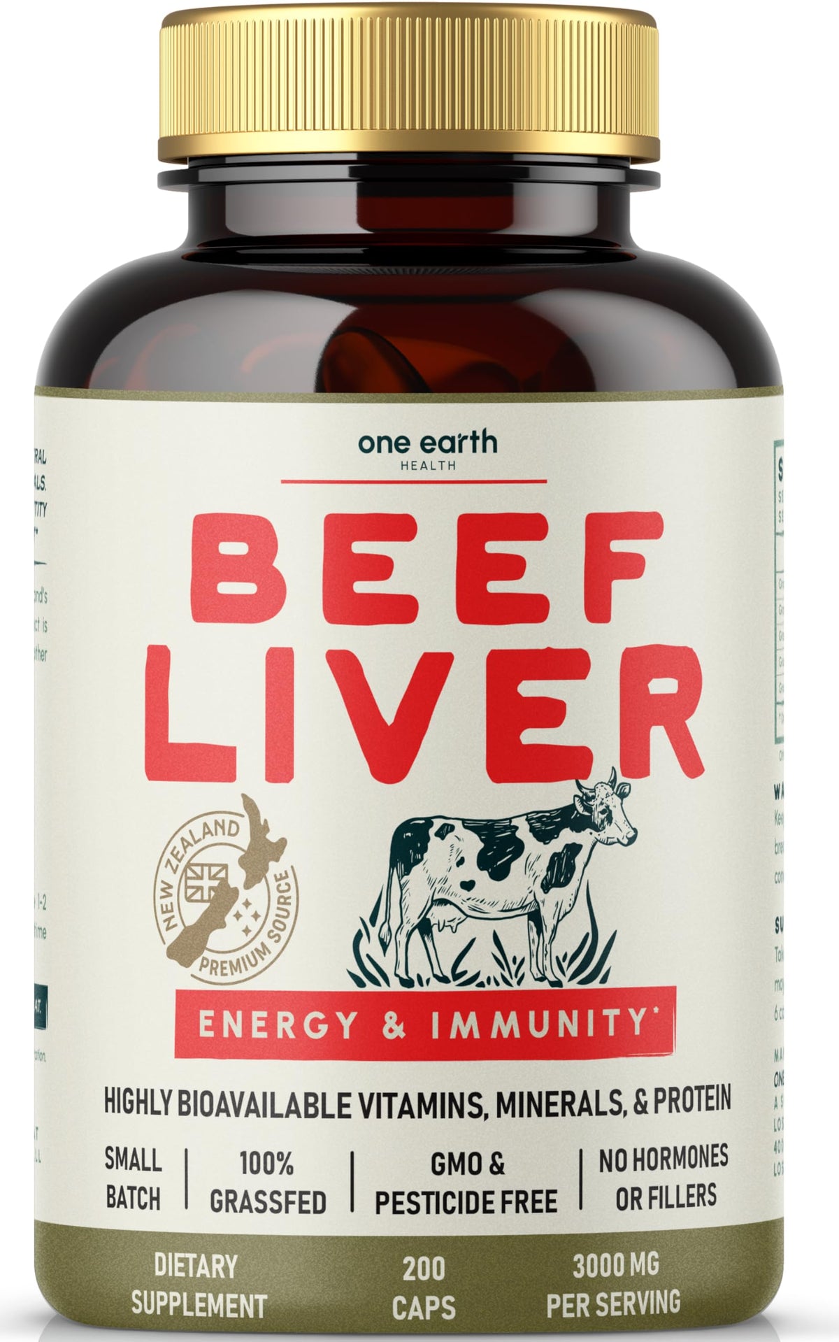 One Earth Health Beef Liver Capsules bottle for convenient daily nutrition.