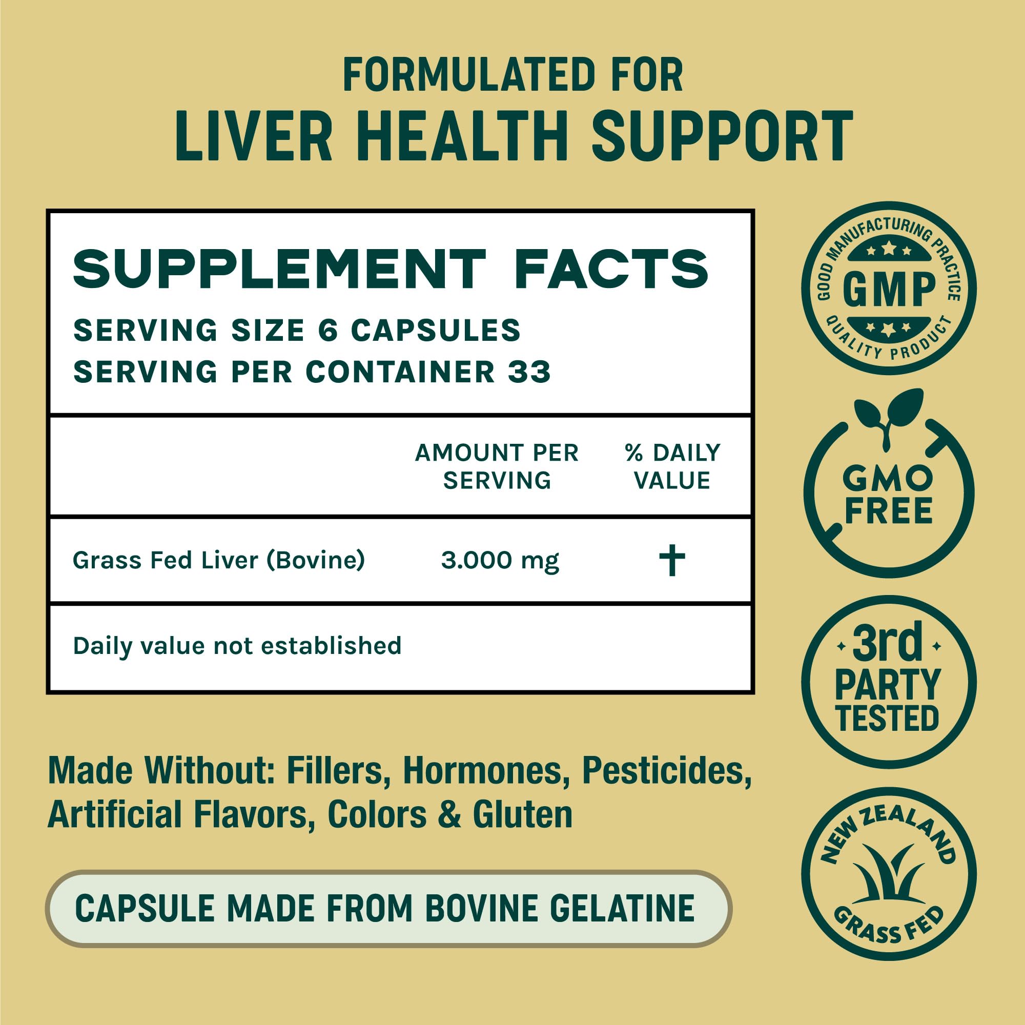 One Earth Health liver capsules arranged with greens for pasture-raised sourcing.