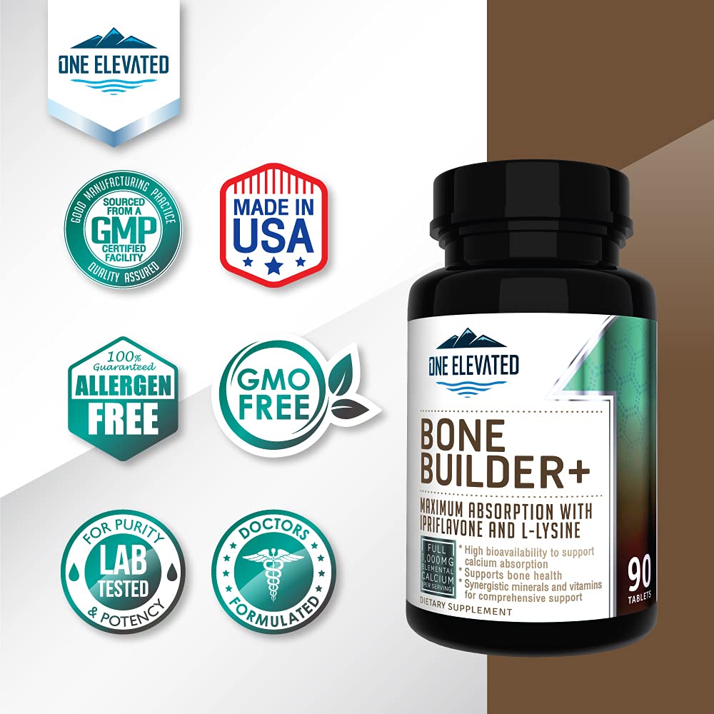One Elevated Bone Builder bottle close-up shows D3 and minerals for bone metabolism.