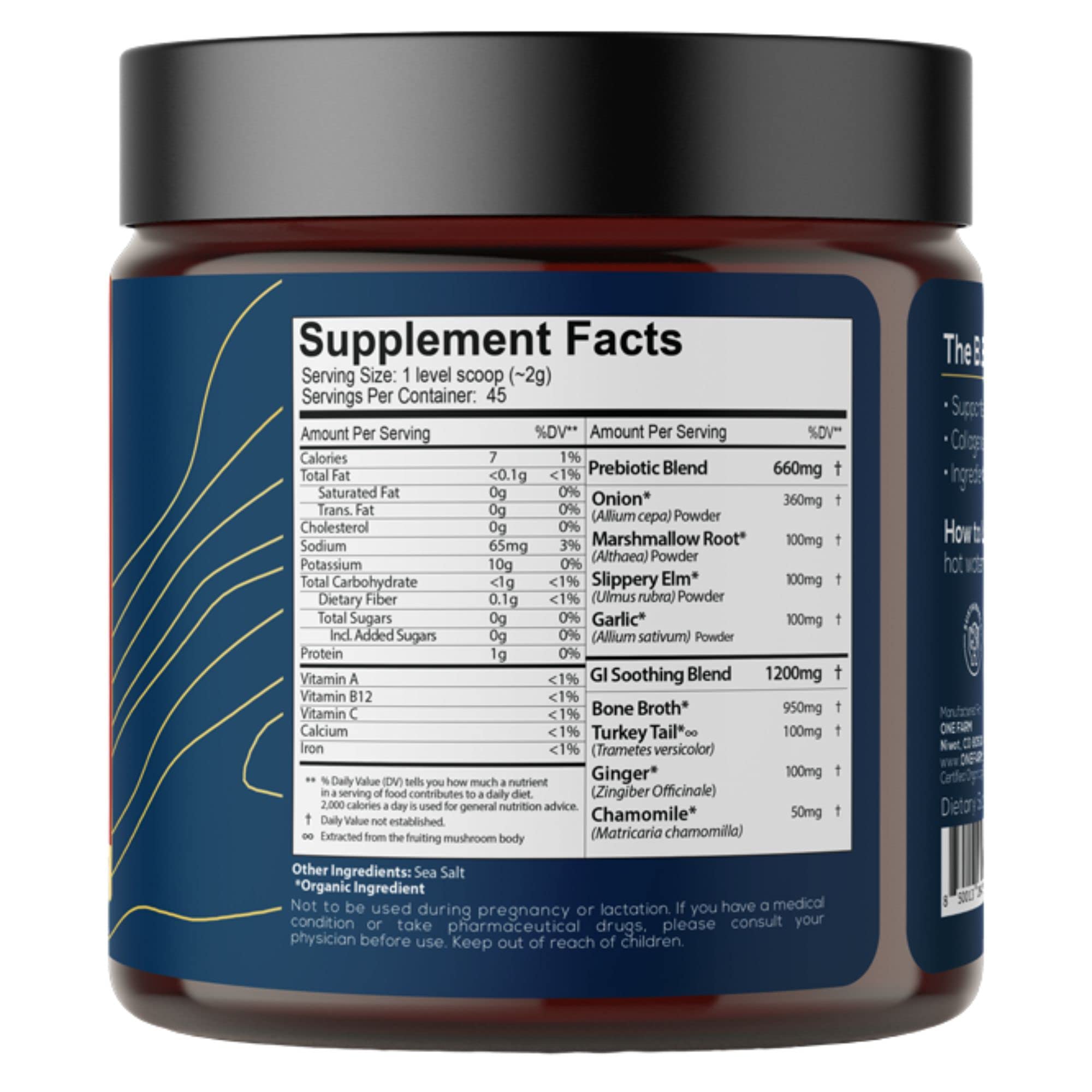 One Farm Digestive Wellness powder in a smoothie for daily nutrition