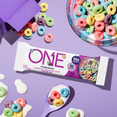 ONE Fruity Cereal bar gluten-free label highlights a safe, allergen-friendly snack option