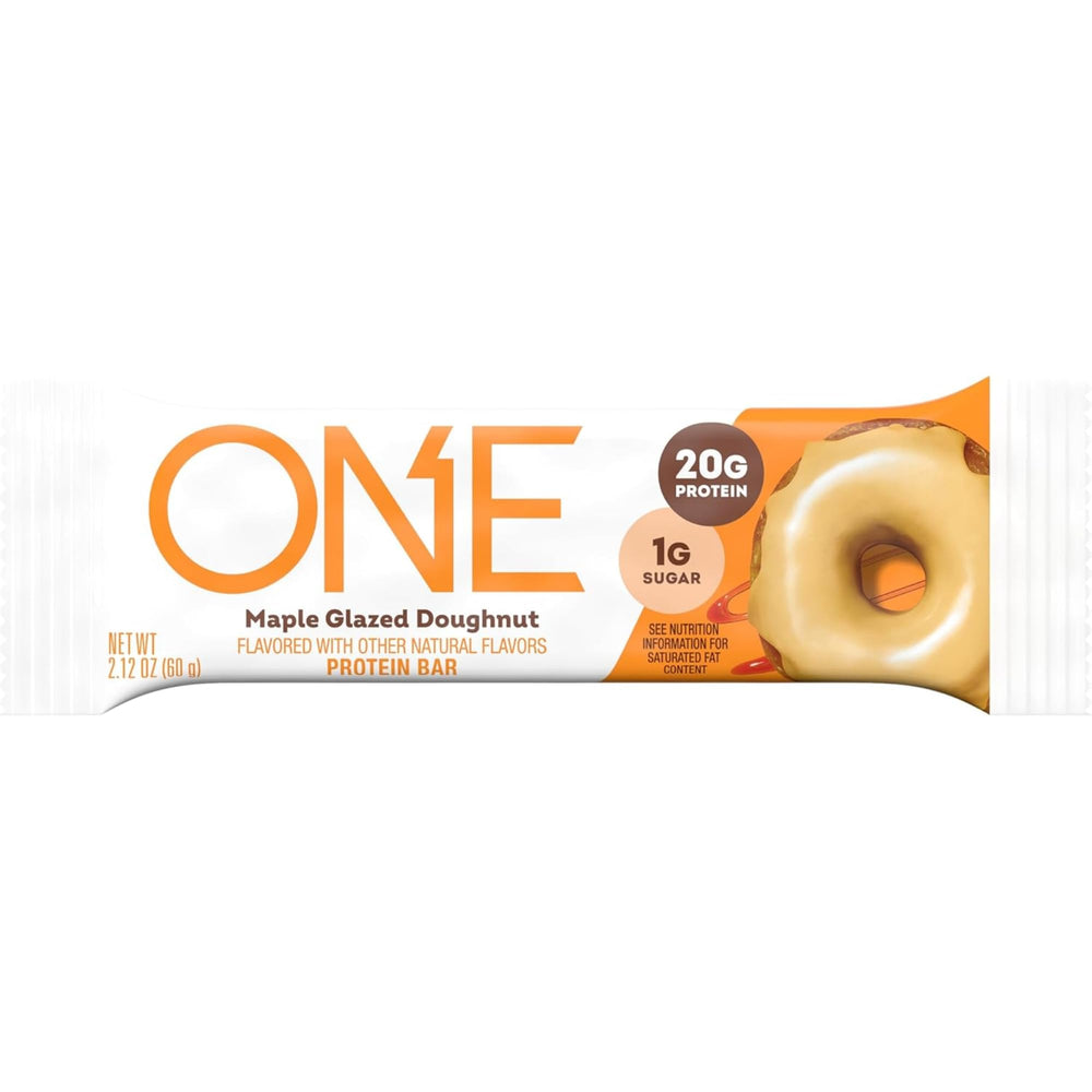 ONE Maple Glazed Doughnut Bar in its packaging, travel-friendly snack