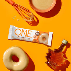 Whey protein isolate label on ONE Maple Glazed Doughnut Bar showing high protein per bar