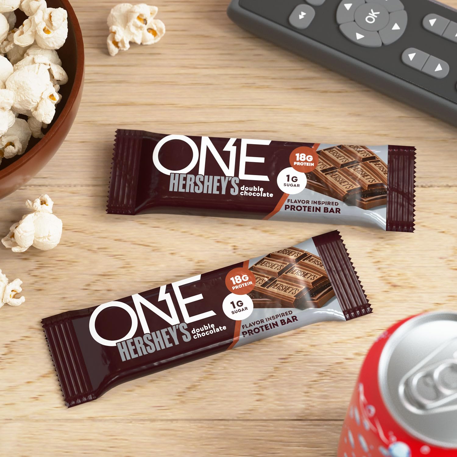 ONE Protein Bar Hershey's Double Chocolate pantry display with 12-pack