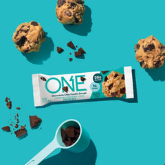 Nutrition label close-up highlights 20g protein and 1g sugar per bar.