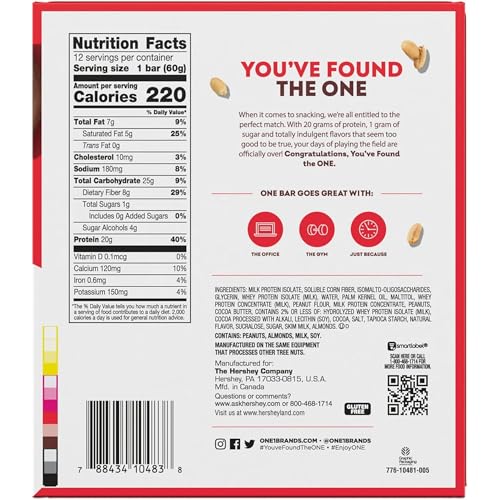 Close-up of ONE Peanut Butter Cup bar, rich flavor and 20g protein per bar.
