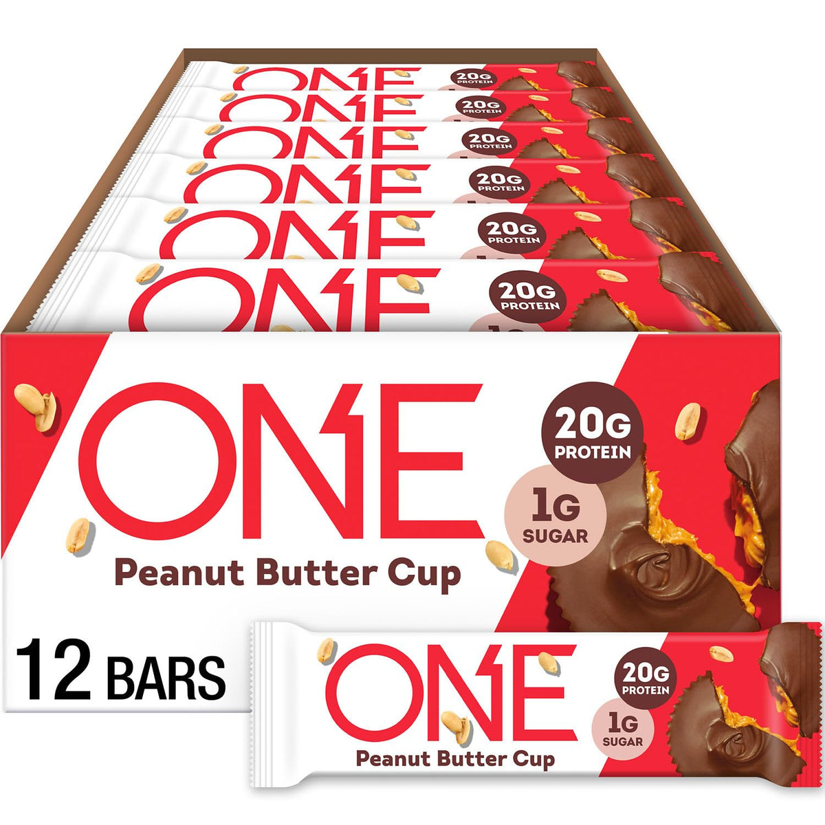 ONE Protein Bars packaging shows peanut butter cup flavor, a convenient pantry staple.