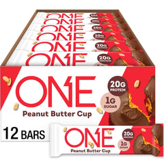 ONE Protein Bars packaging shows peanut butter cup flavor, a convenient pantry staple.