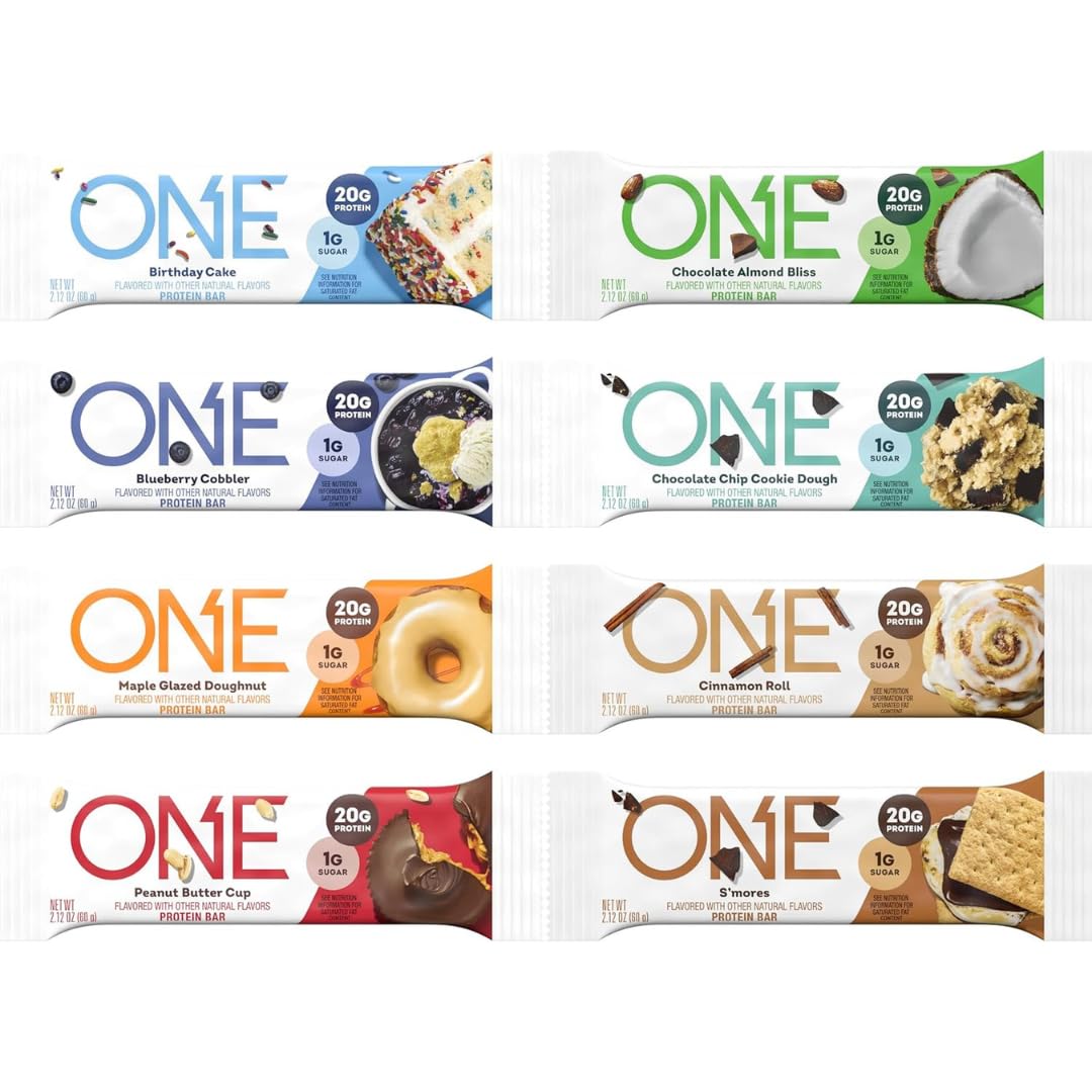 ONE Protein Bars Sampler eight-flavor pack, convenient pantry snack for active days.