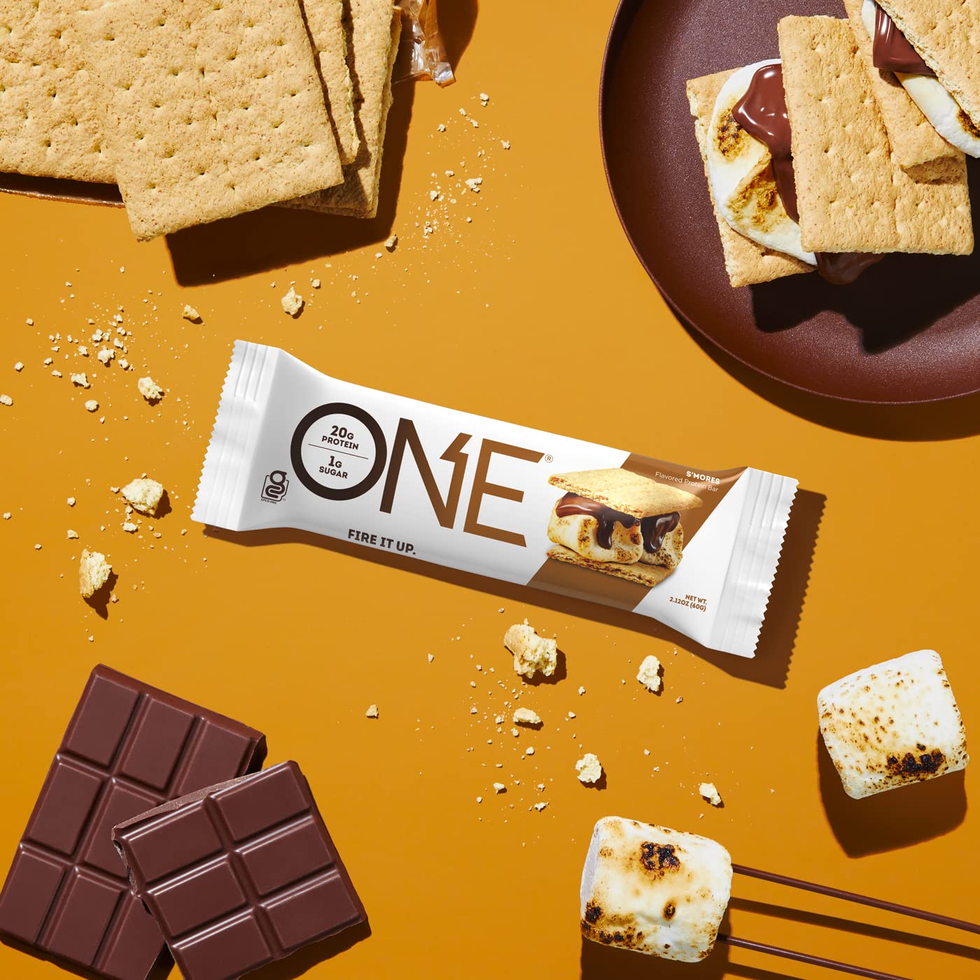 ONE S'mores bar on a hiking trail for on-the-go protein.