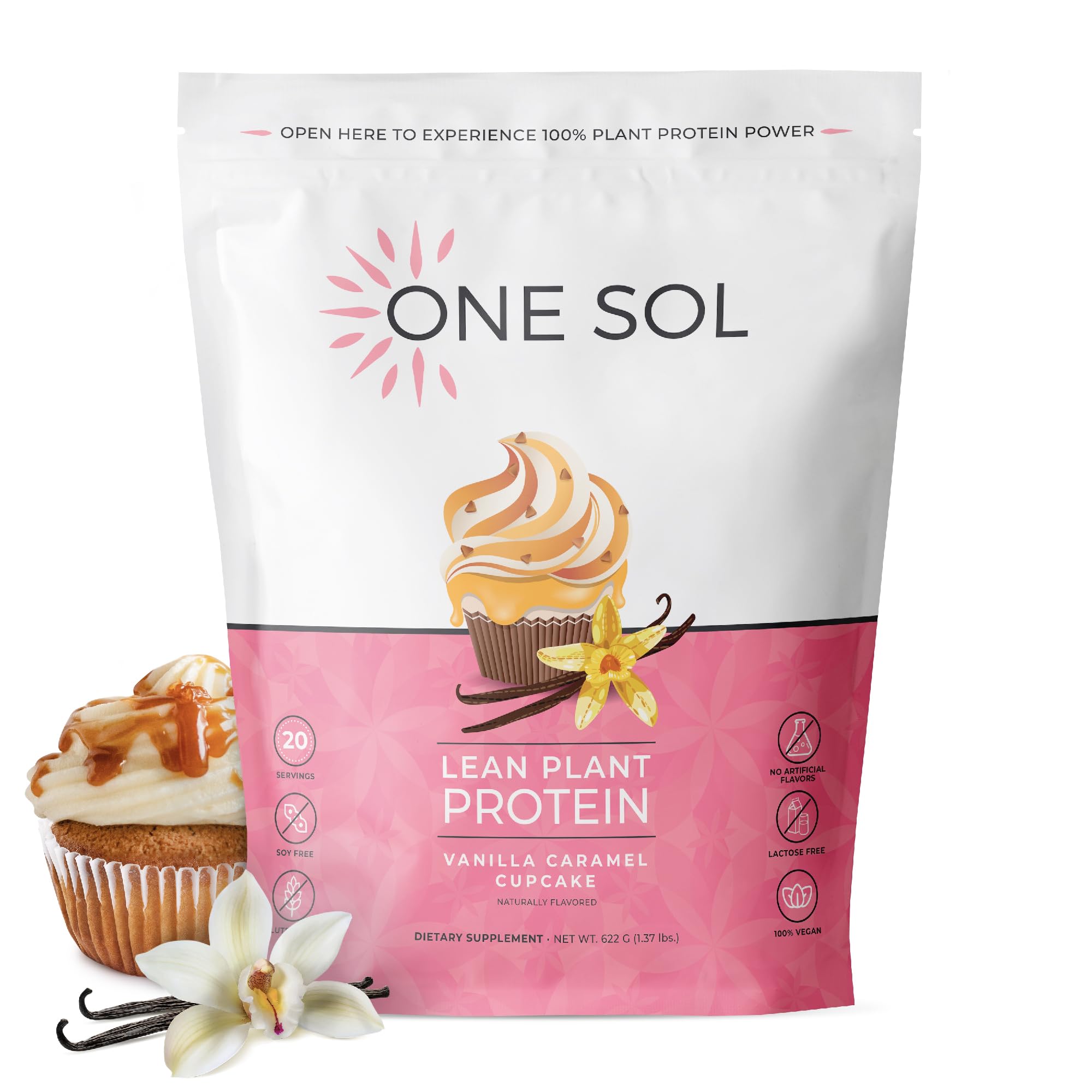 One Sol Lean Protein Vanilla Caramel Cupcake tub—vegan, low carb, great for smoothies.