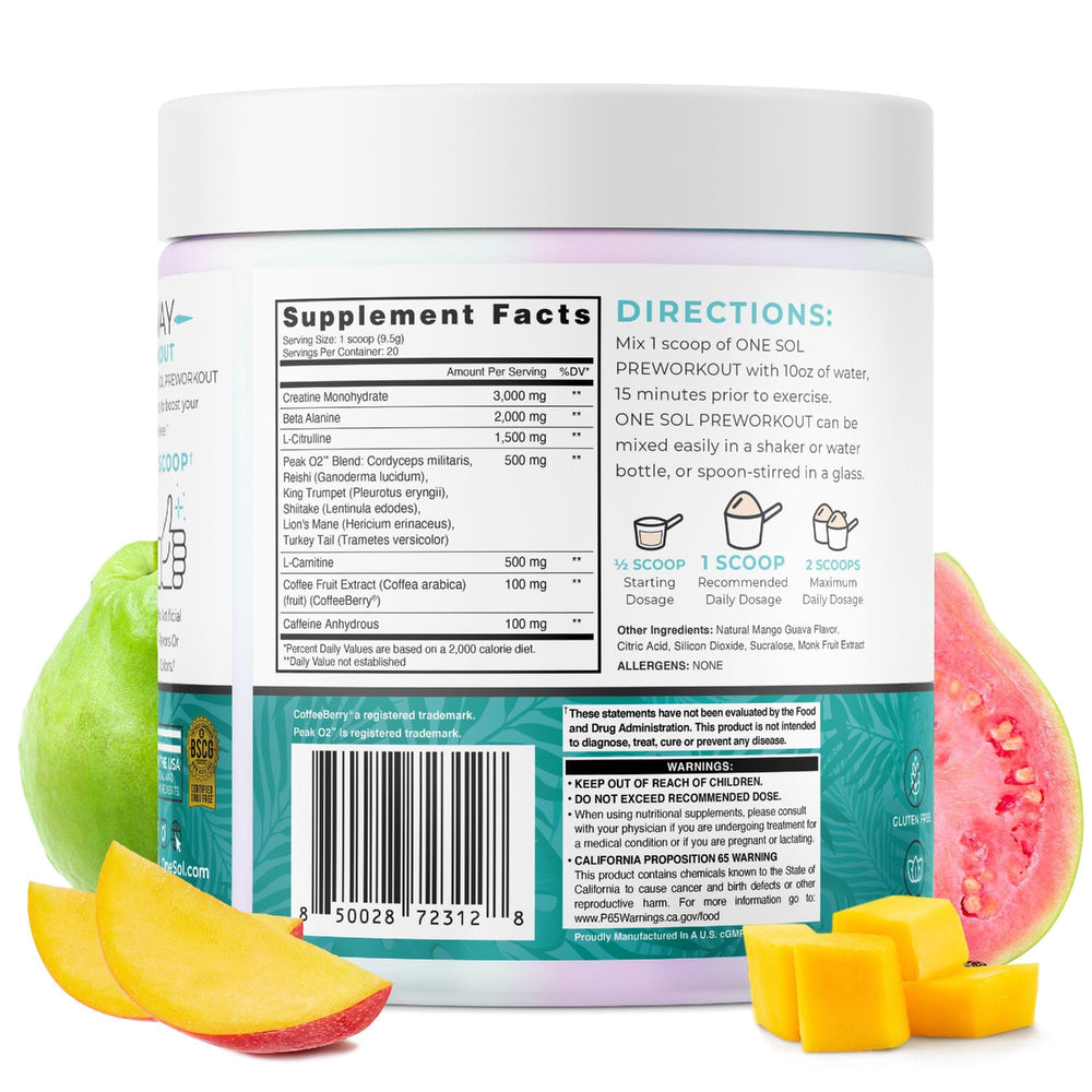 Pouring Mango Guava pre-workout into a glass for training.