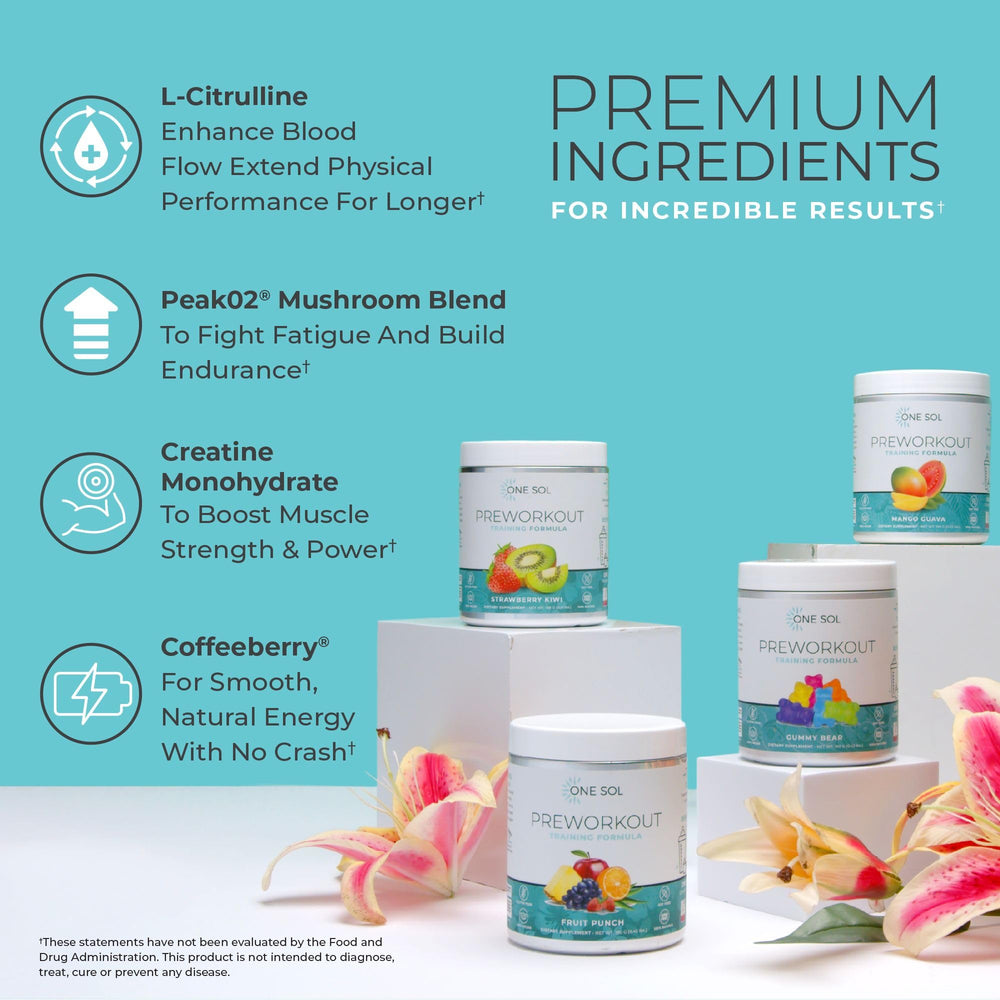 Natural, vegan, gluten-free formula highlighted on the One Sol label.