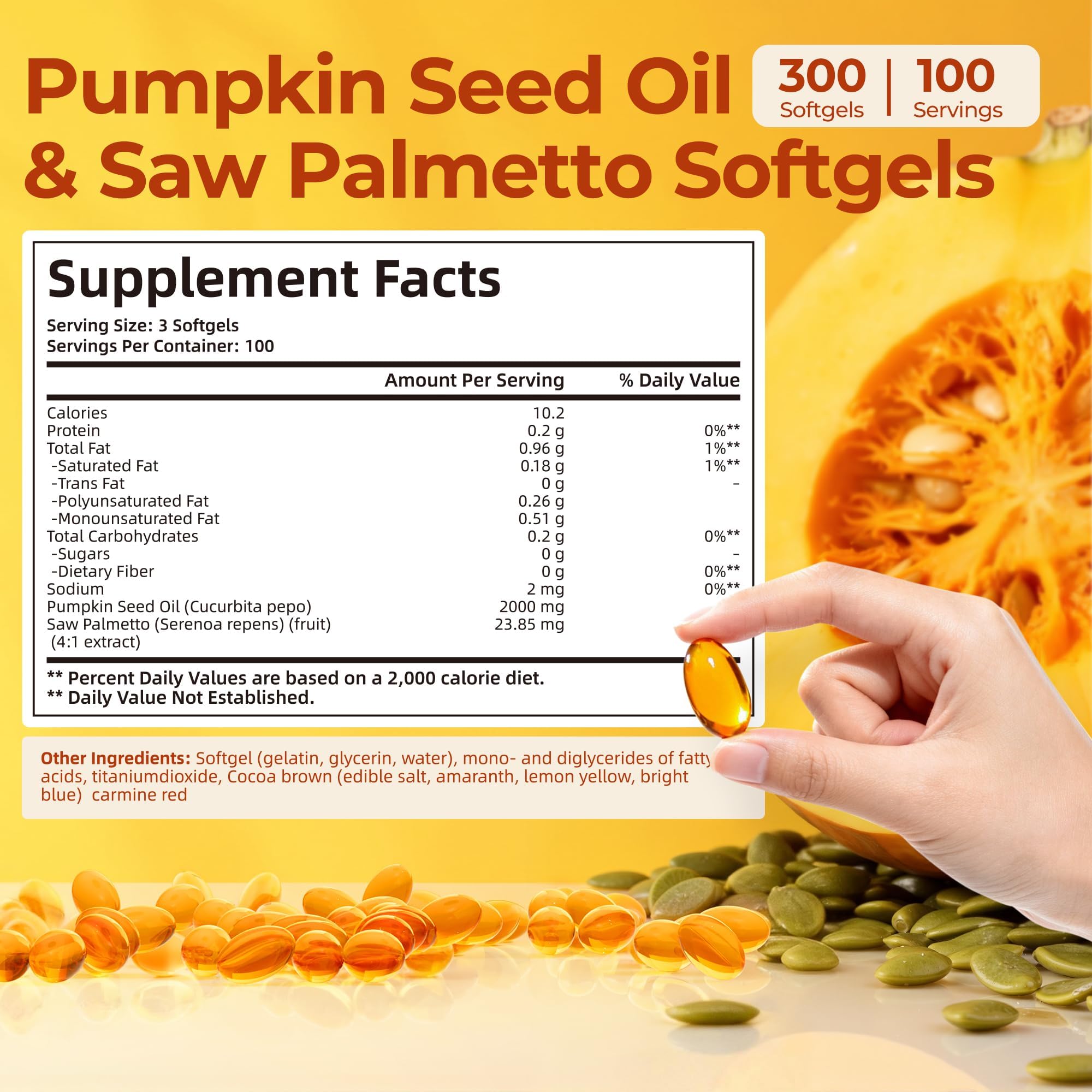 Oneoo 2-in-1 complex label showcasing pumpkin seed oil and saw palmetto.