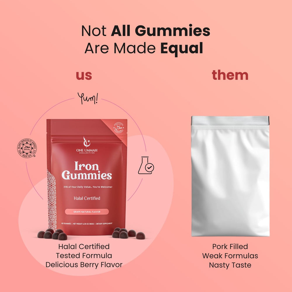 One Ummah Halal Iron Gummies berry texture emphasizes delicious taste and non-constipating formula