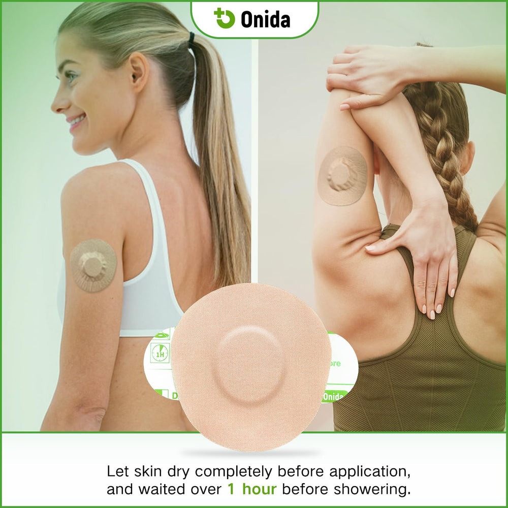 Onida Dexcom G7 patches are hypoallergenic and latex free for sensitive skin.