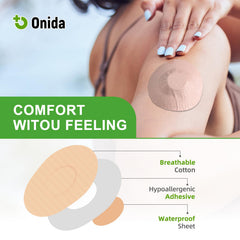 Onida Dexcom G7 patches feature no hole design protecting the sensor without interference.