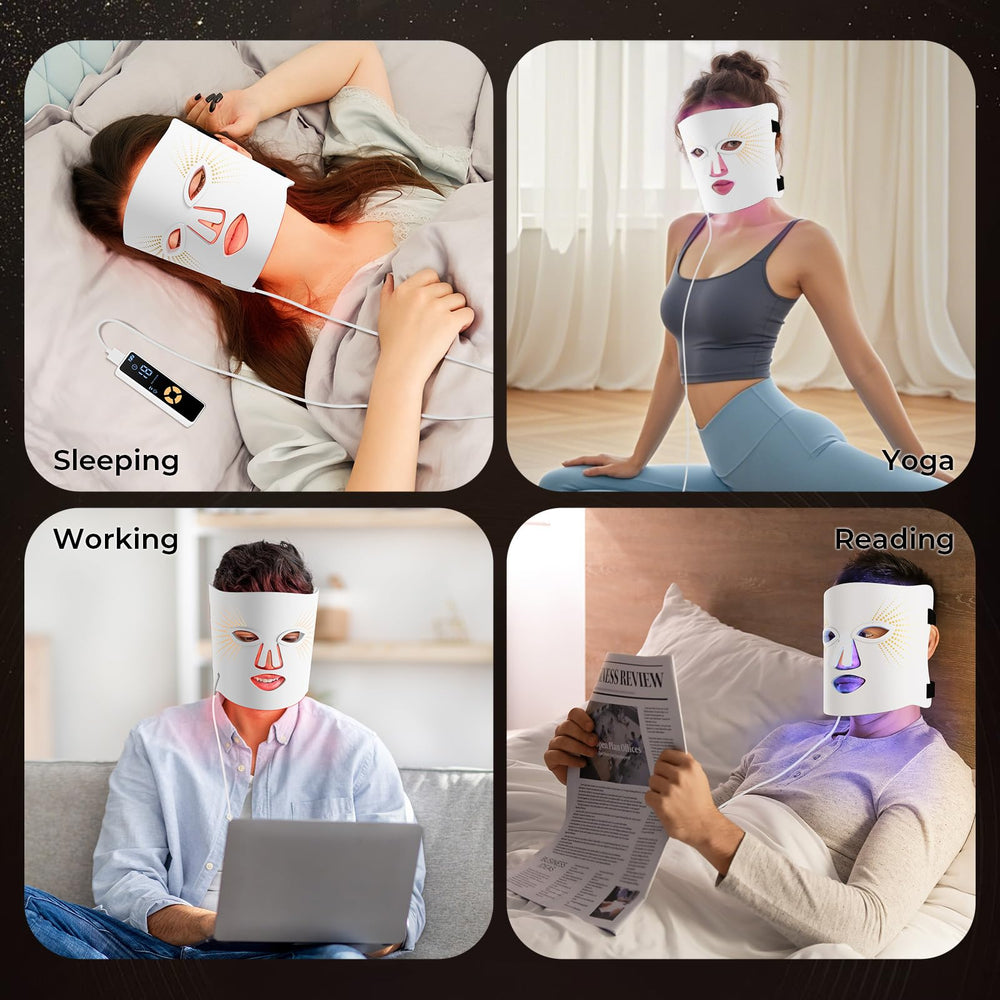 ONLUKY red light mask timer settings illustrate 10/20/30 minute sessions.