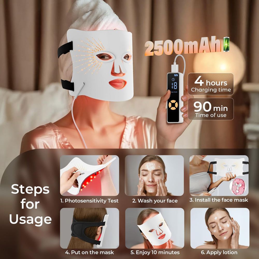 ONLUKY red light mask USB charging cable shown for convenient power.