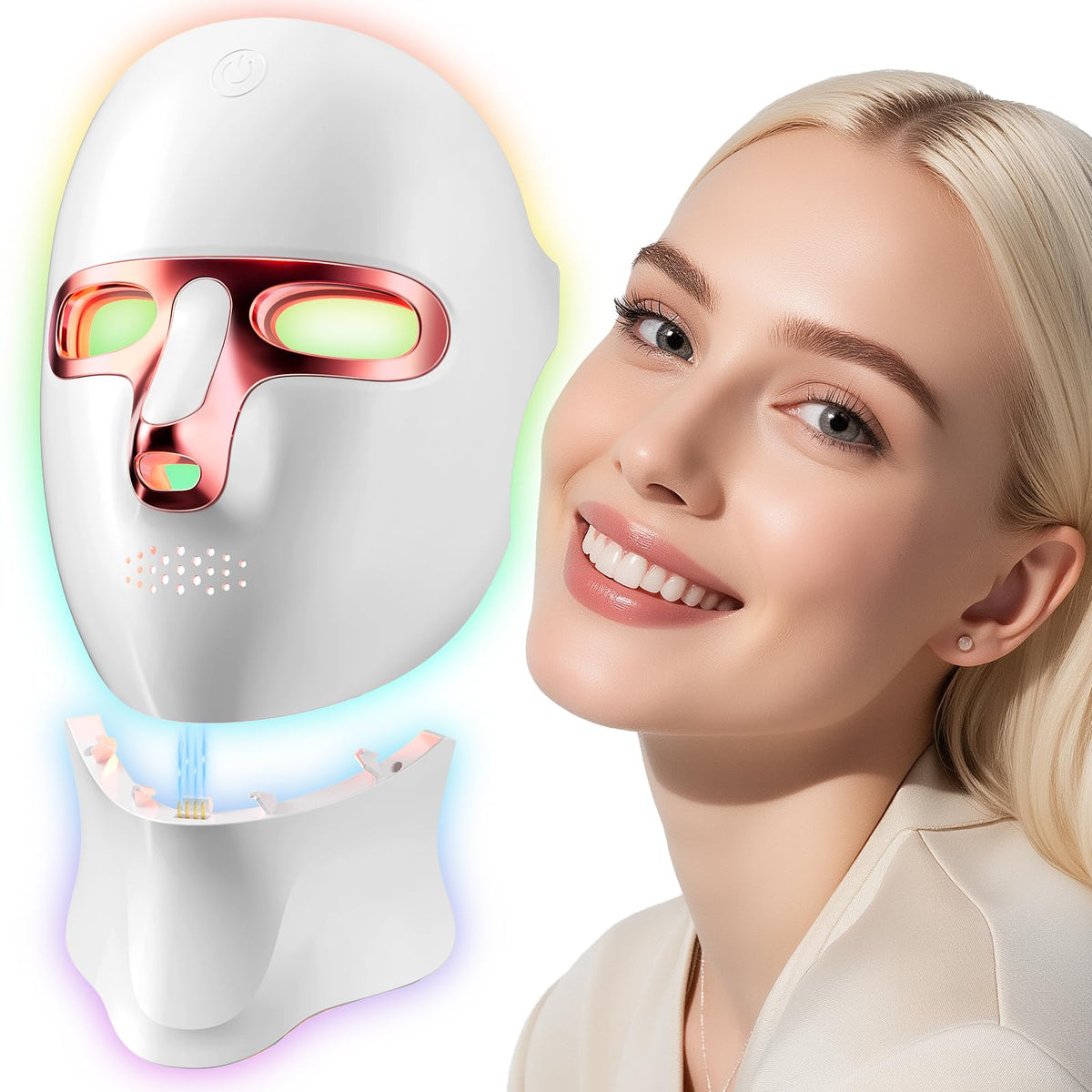 ONLUKY red light therapy mask for the face with warm, gentle glow for home use.