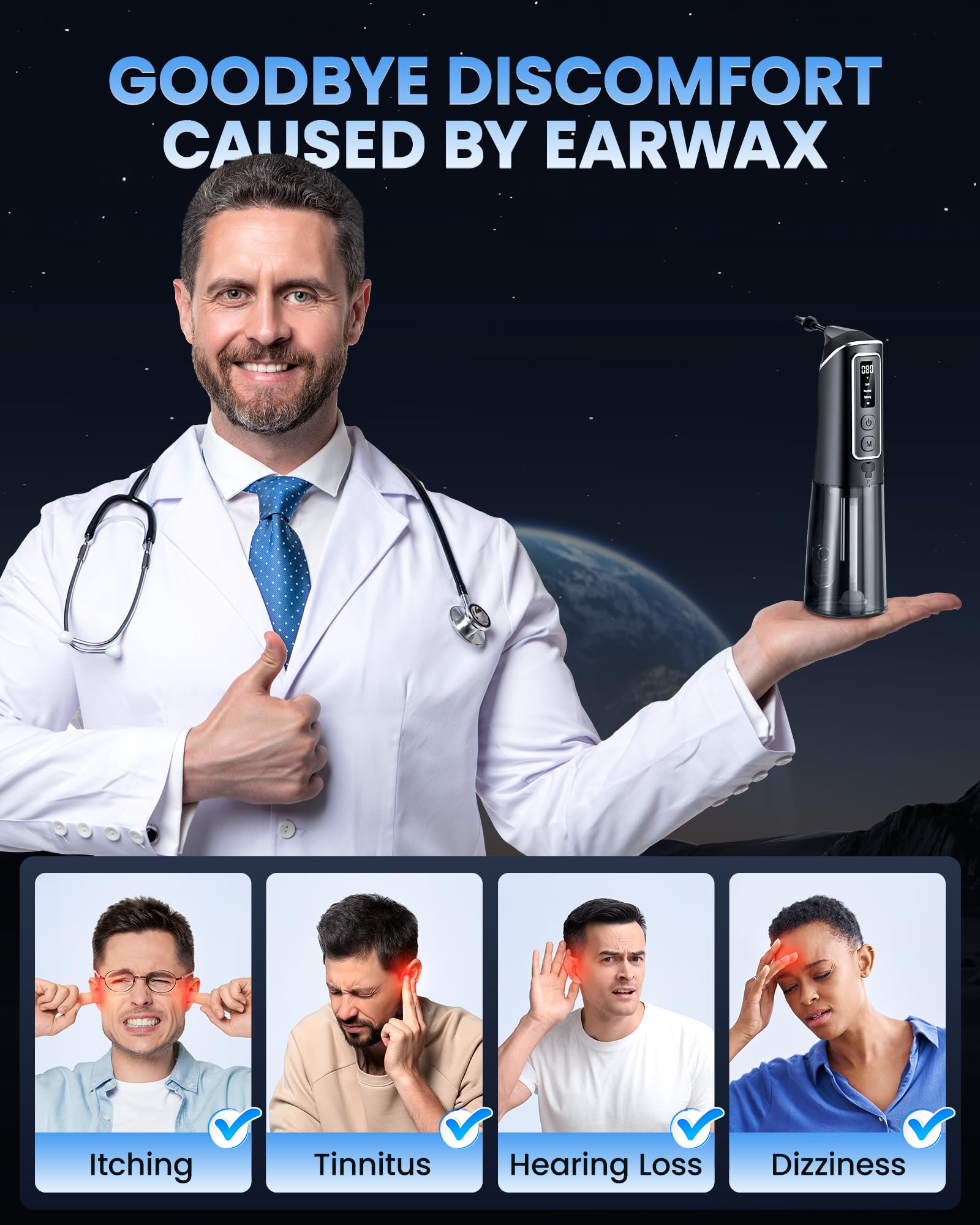 ONLYCARE ear cleaner showing water temperature display for safe cleaning.