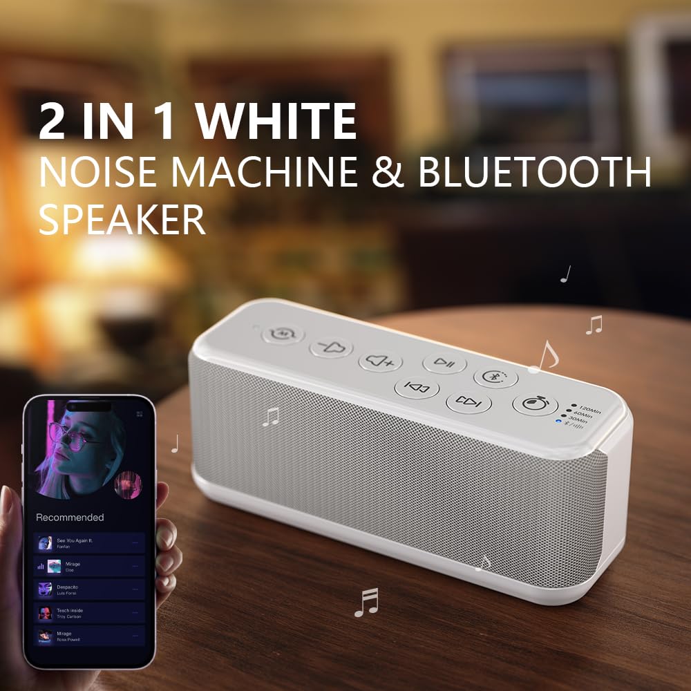 OnLyee white noise sound machine top-angle view, compact and travel-ready.