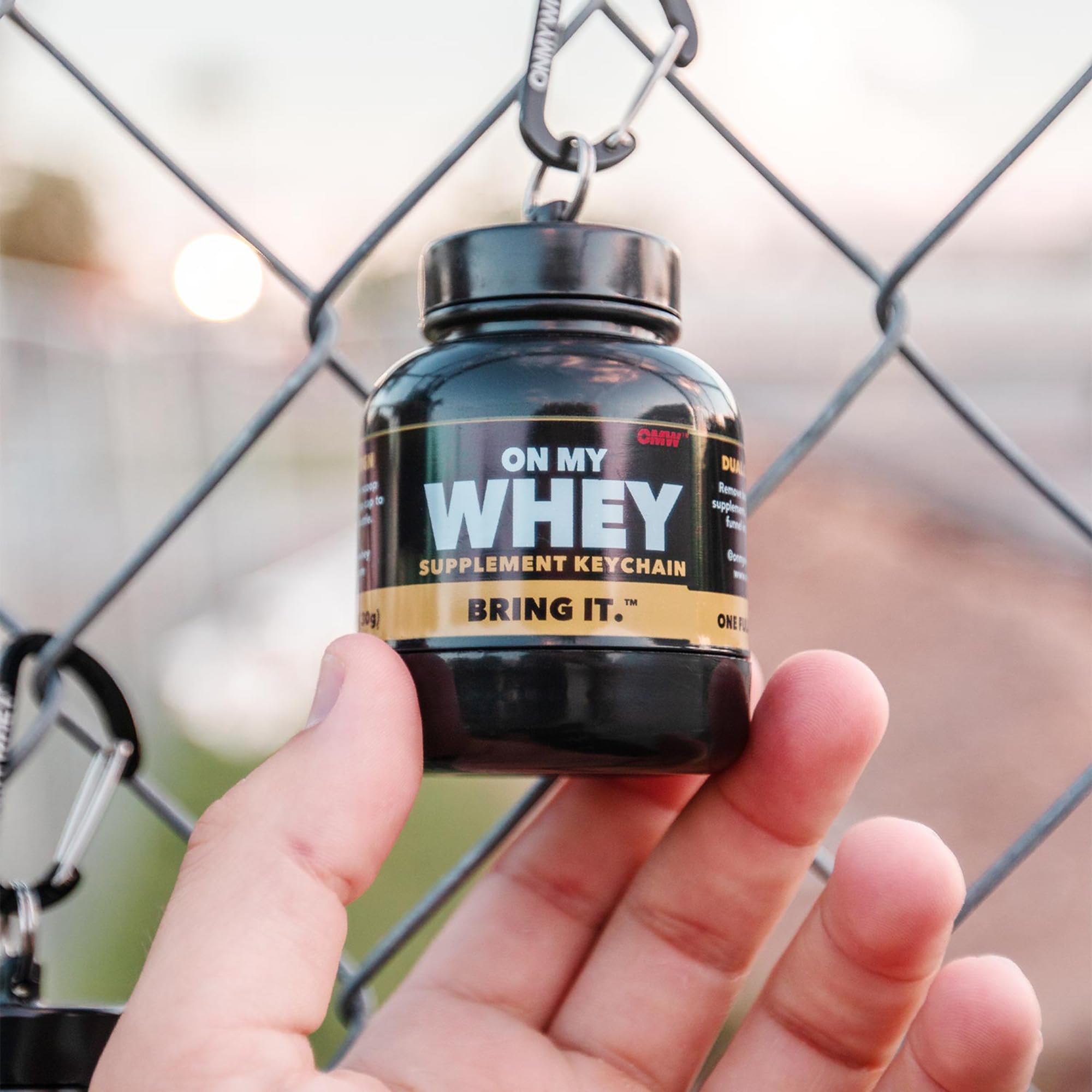 OnMyWhey portable gym bag essential for on-the-go fueling.