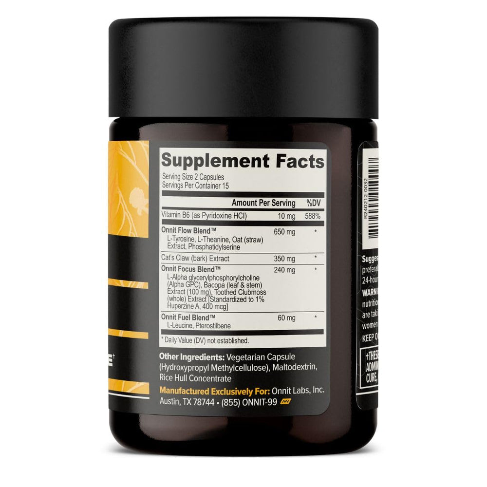 ONNIT Alpha Brain bottle back shows label transparency for trusted daily use