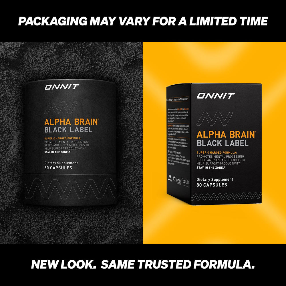 Close-up of Alpha Brain capsules highlighting the non-GMO formula for daily use.