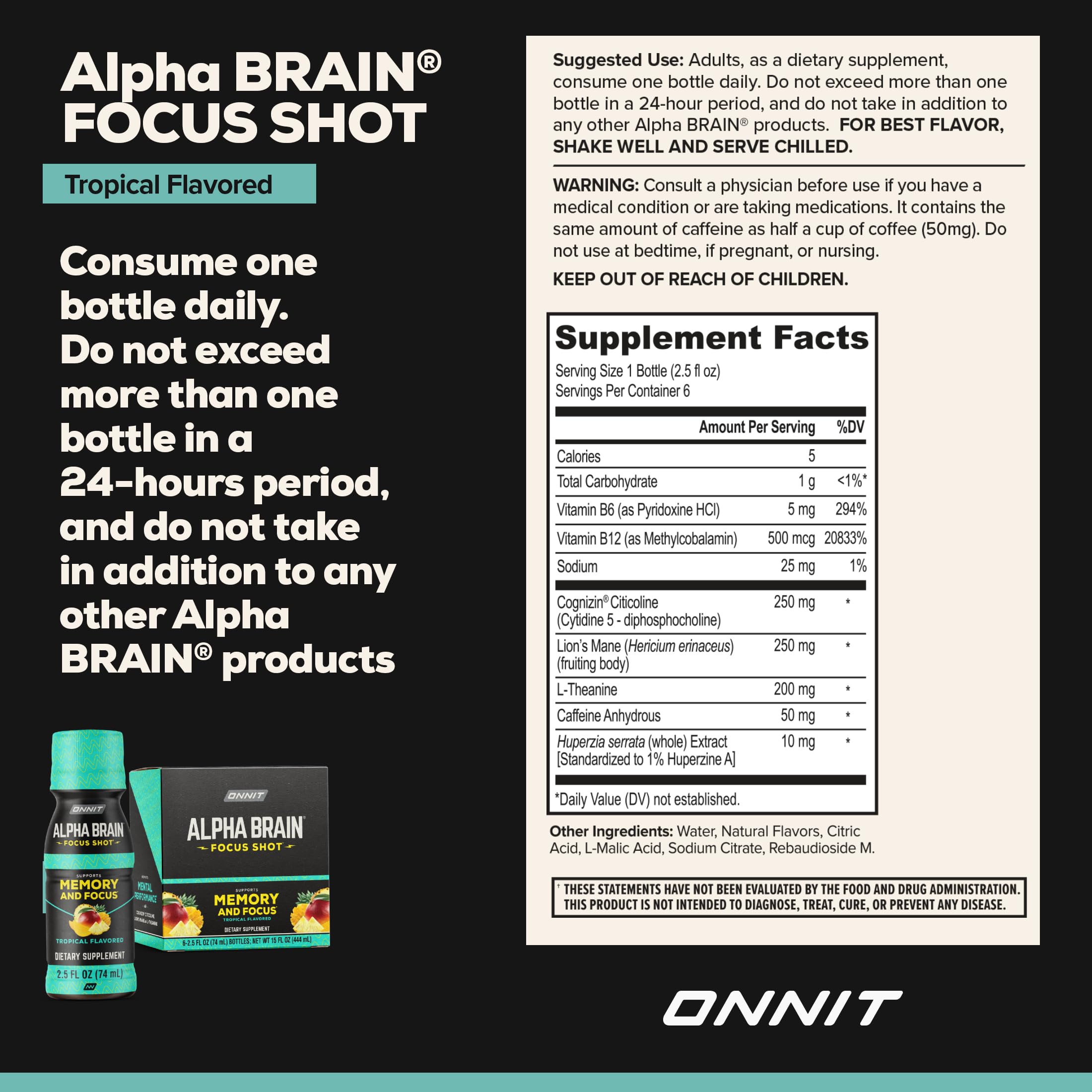 Pouring the tropical-flavored Alpha Brain Shot into a glass for a quick energy and focus boost.