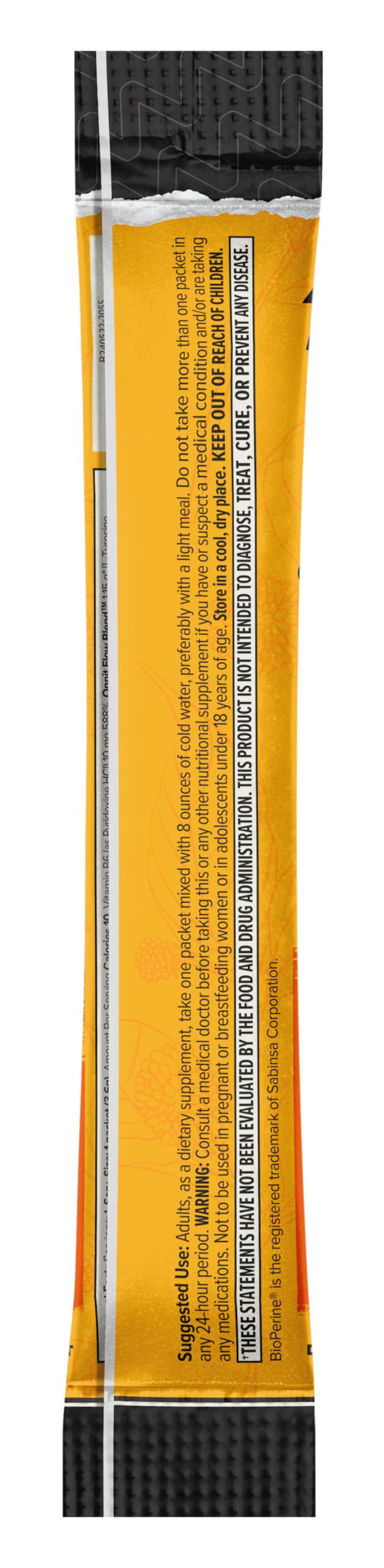 ONNIT Alpha Brain Instant ingredients label indicating L-Theanine and B6 benefits.