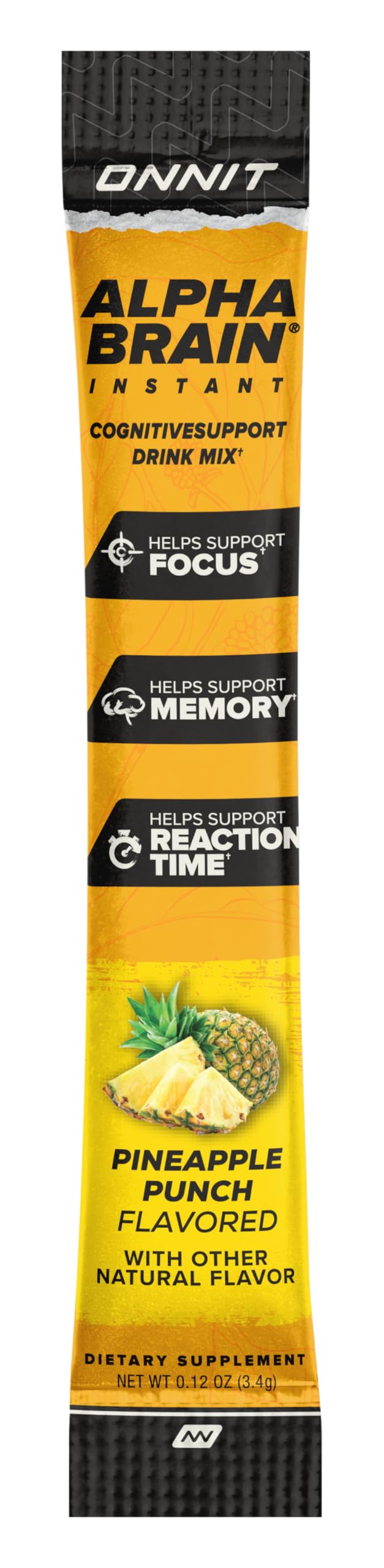 ONNIT Alpha Brain Instant pineapple punch bottle front for daily use.