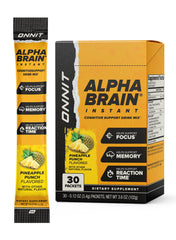 ONNIT Alpha Brain Instant pineapple punch tub on display for easy cognitive support.