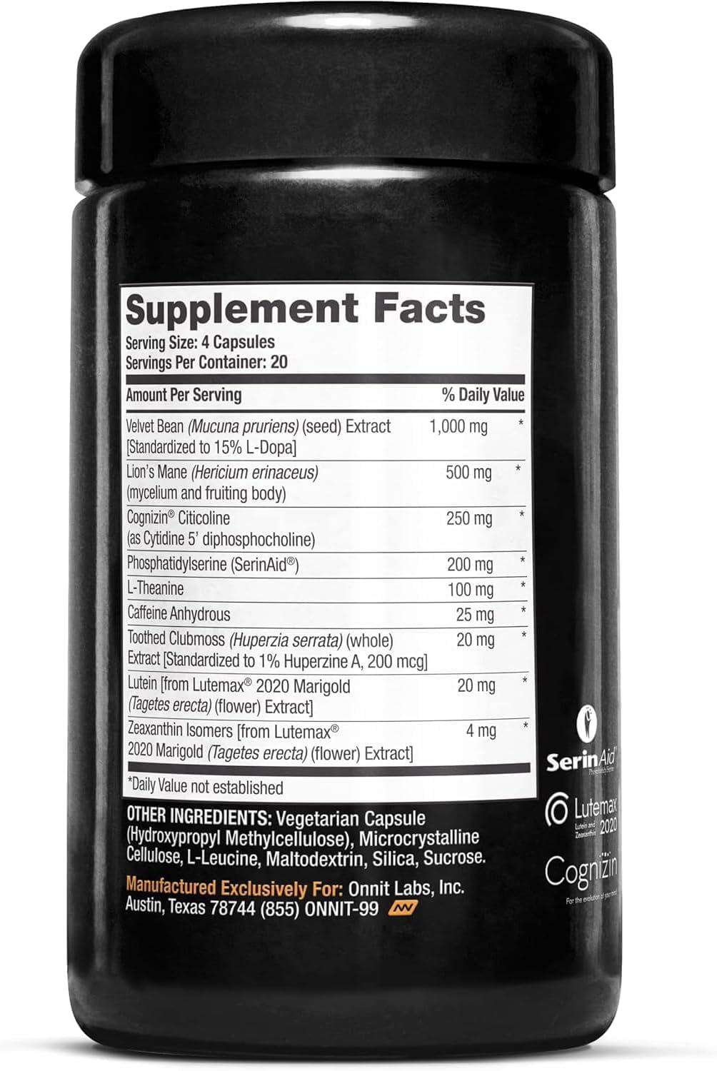 Alpha Brain label detail showing Lutemax lutein and zeaxanthin ingredients.