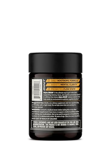 ONNIT Alpha Brain label highlighting ingredients and cognitive support benefits