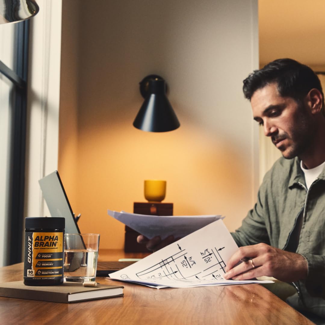 ONNIT Alpha Brain study desk scene, ideal for focused study and productivity.