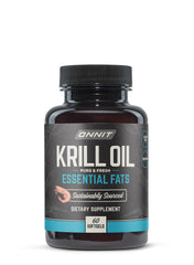 ONNIT Antarctic Krill Oil soft gels bottle displaying 60-count packaging for daily use.