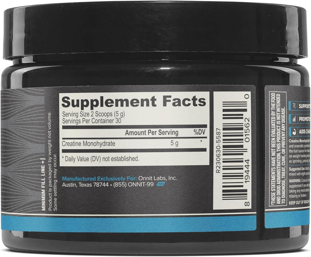 ONNIT Creatine Monohydrate Powder scoop showing precise 5 g serving.