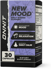ONNIT New Mood bottle back shows ingredient transparency and Non-GMO assurance