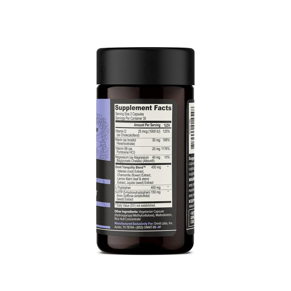 ONNIT New Mood capsules close-up highlighting 5-HTP and magnesium.