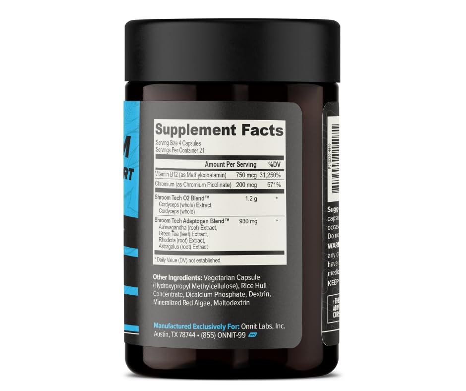 ONNIT Shroom Tech SPORT ingredients panel with cordyceps and adaptogens