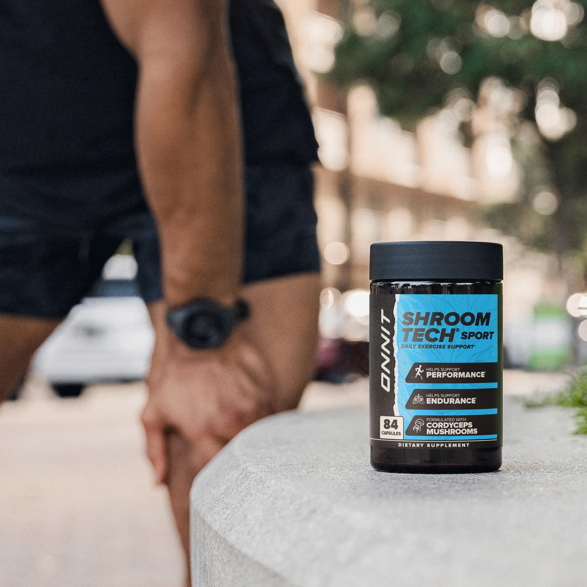 ONNIT Shroom Tech SPORT usage day-use context with gym bag