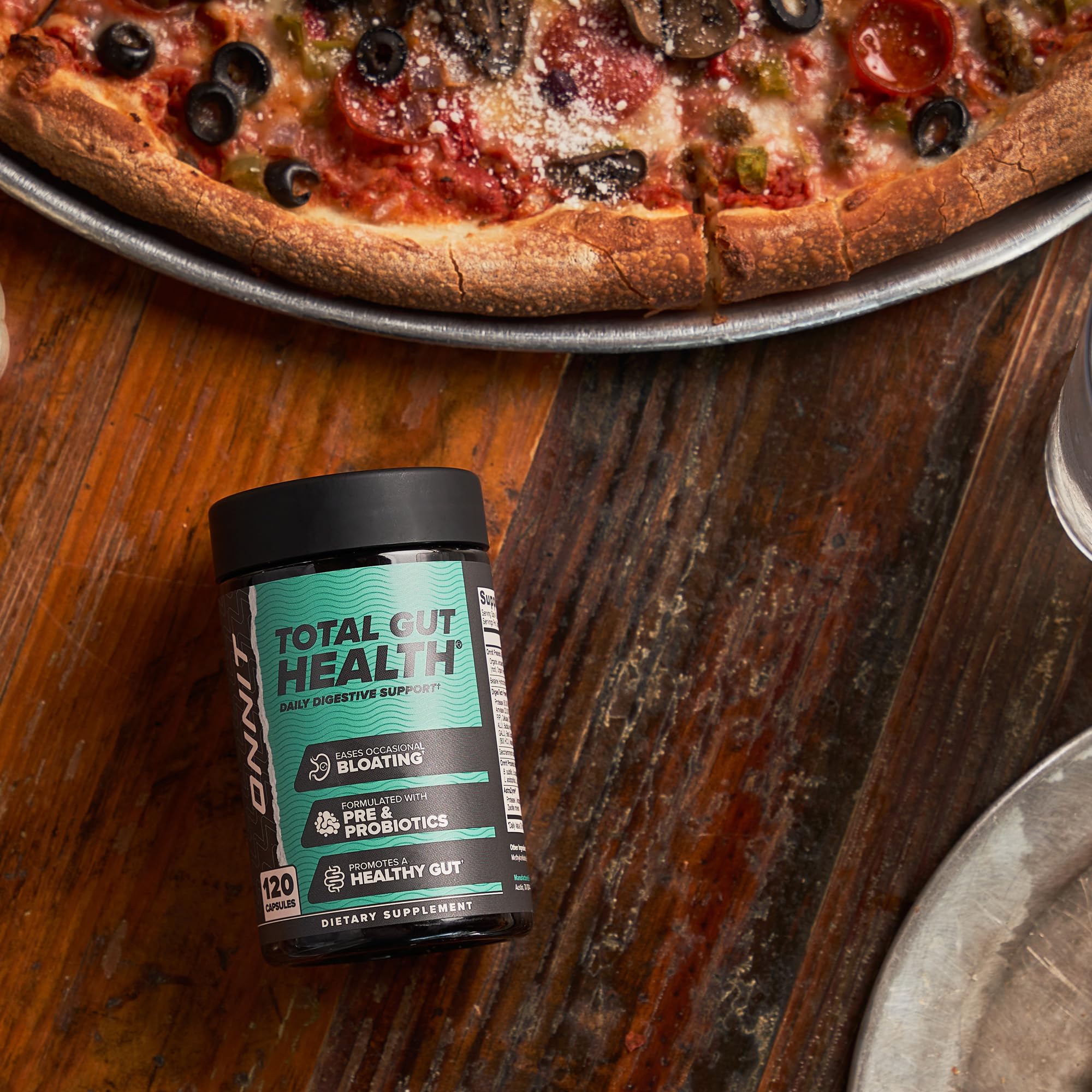 ONNIT Total Gut Health after-meal use suggested for bloating relief.