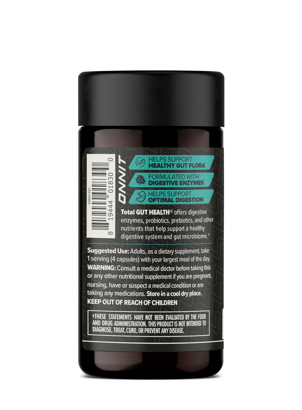 ONNIT Total Gut Health capsules ready to take for easy daily digestion.