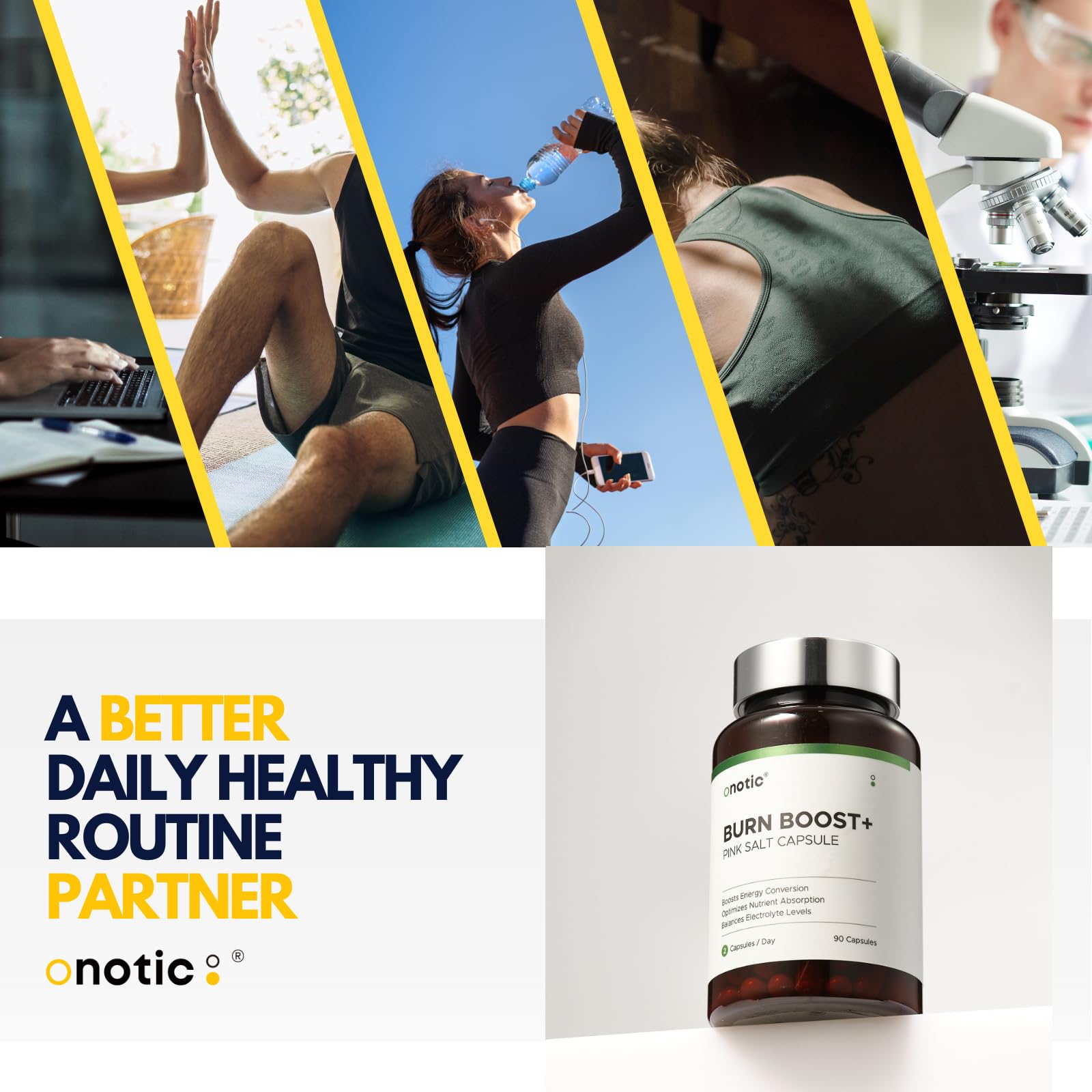 ONOTIC 90-capsule bottle highlights 45-day supply for consistency.
